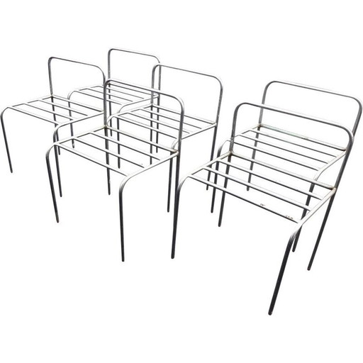 Ensemble de 6 chaises vintage en métal chromé, 1970