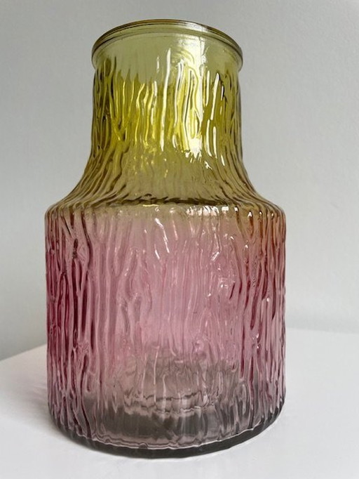 Vase en verre torsadé rose/jaune