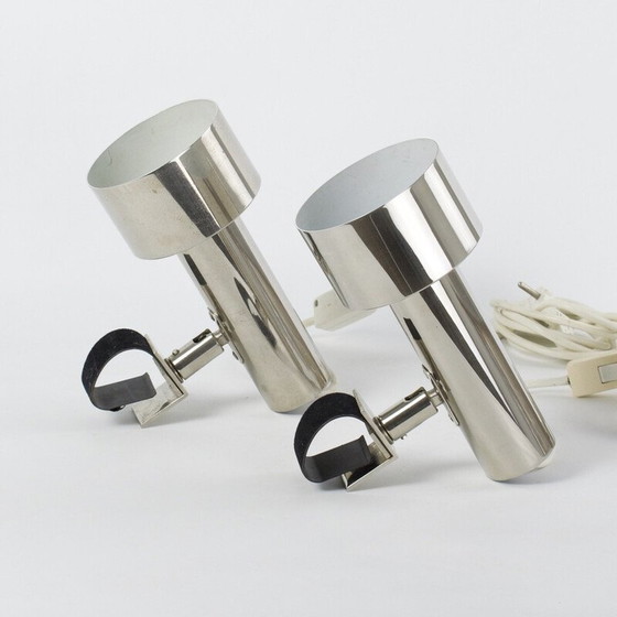 Image 1 of Paire de lampes d'appoint vintage à pince en chrome nickelé pour String Shelf