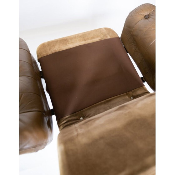 Image 1 of Paire de fauteuils vintage rembourrés en cuir brun et structure métallique, Danemark 1970