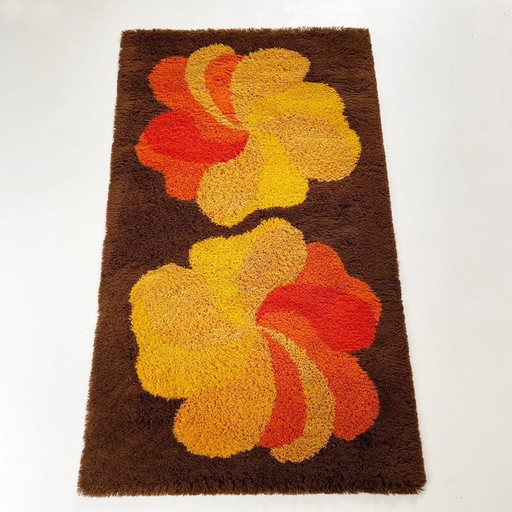 Tapis vintage à poils longs en laine multicolore, Allemagne, années 1970