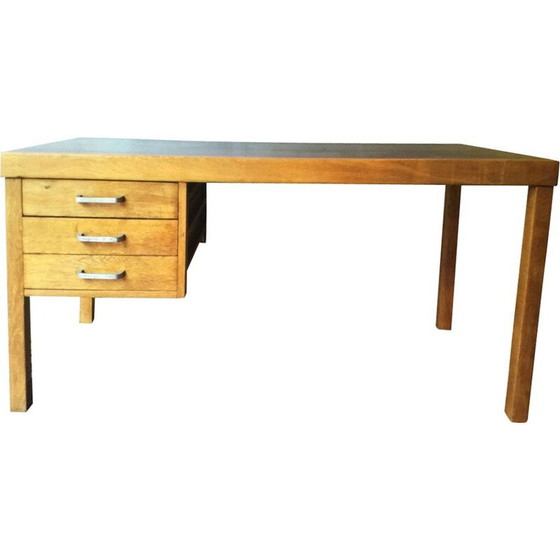 Image 1 of Bureau vintage en chêne massif avec plateau en mélamine noire par Jean Domps