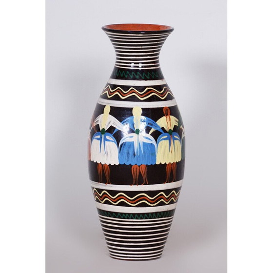Image 1 of Vase vintage en céramique art déco avec motifs slovaques, 1940