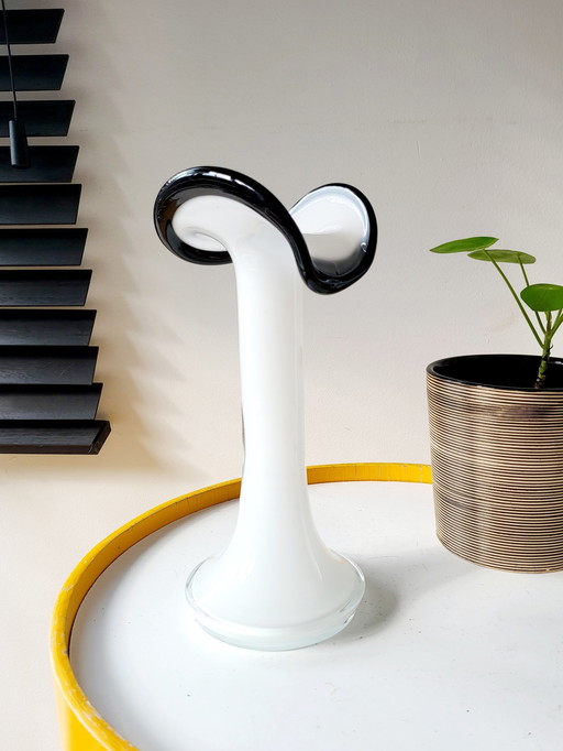 Vase Murano Vintage, Mid Century, noir et blanc, modèle abstrait, Italie