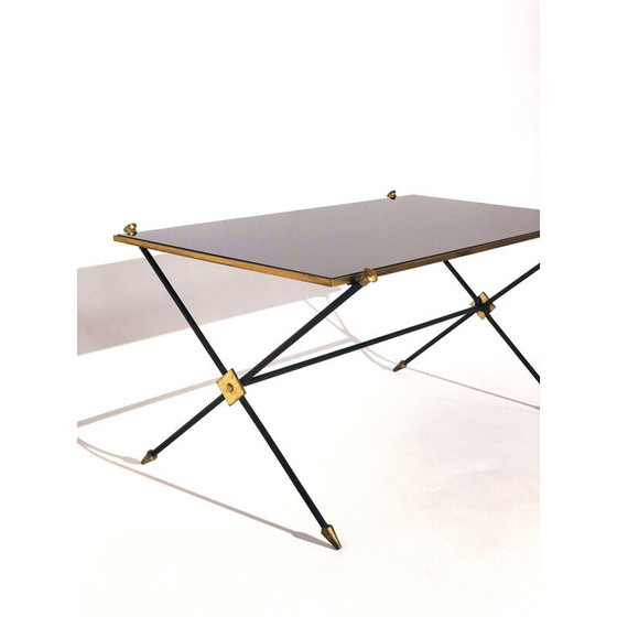 Image 1 of Table basse vintage en métal noir et laiton par Maison Jansen