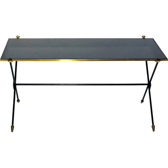 Image 1 of Table basse vintage en métal noir et laiton par Maison Jansen