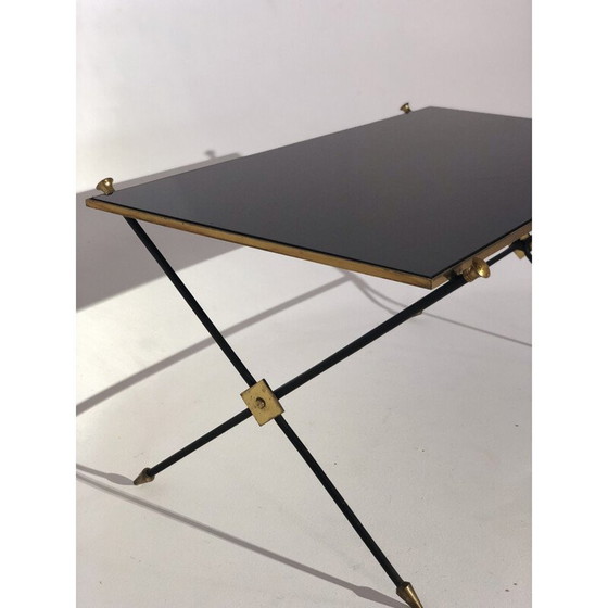 Image 1 of Table basse vintage en métal noir et laiton par Maison Jansen