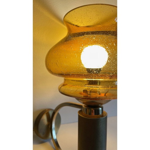 Applique vintage en laiton brossé et verre soufflé, 1990