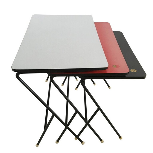 Ensemble de 3 tables gigognes industrielles vintage par Pilastro, Suède 1960