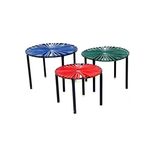 Ensemble de 3 tabourets vintage en plastique coloré, Suède 1960