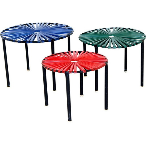 Ensemble de 3 tabourets vintage en plastique coloré, Suède 1960