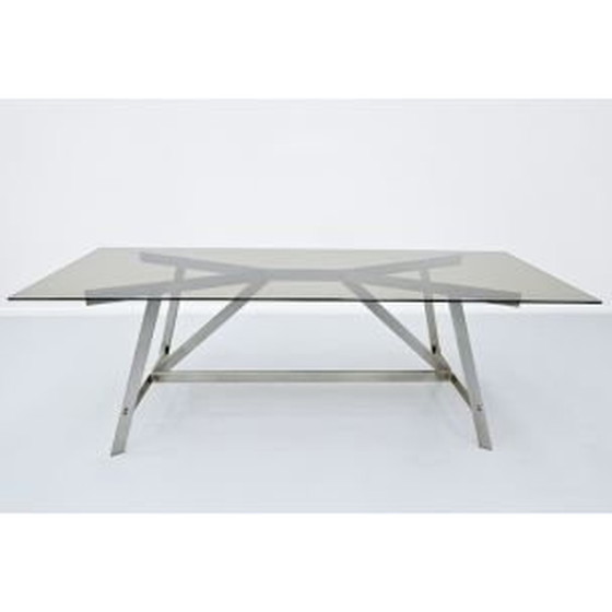 Image 1 of Table de salle à manger vintage, verre et acier, italien, années 1970