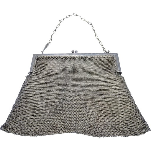 Pochette vintage en métal argenté, France 1920