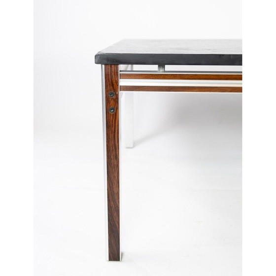 Image 1 of Table basse vintage avec plateau en ardoise noire et cadre en bois de rose, Danemark 1970.