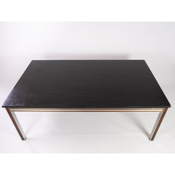 Image 1 of Table basse vintage avec plateau en ardoise noire et cadre en bois de rose, Danemark 1970.