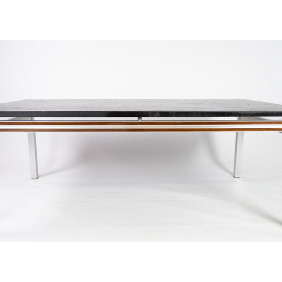Image 1 of Table basse vintage avec plateau en ardoise noire et cadre en bois de rose, Danemark 1970.