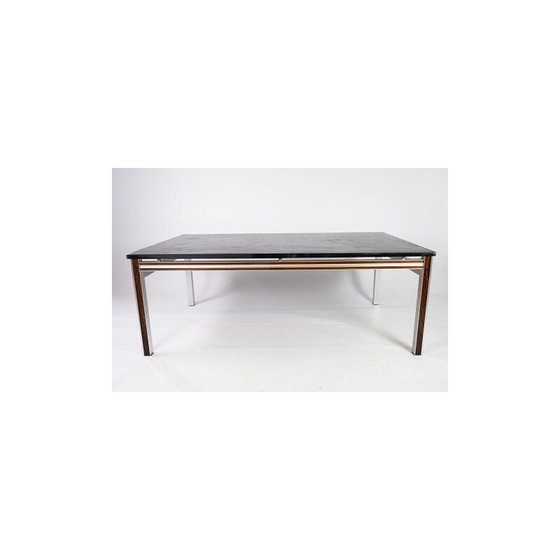 Image 1 of Table basse vintage avec plateau en ardoise noire et cadre en bois de rose, Danemark 1970.