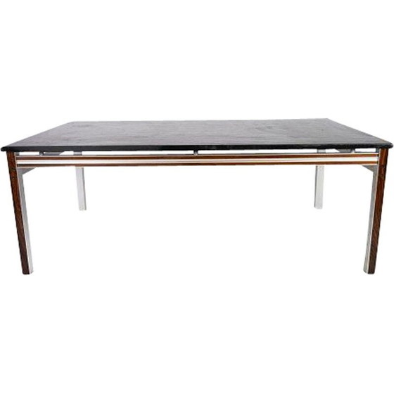 Image 1 of Table basse vintage avec plateau en ardoise noire et cadre en bois de rose, Danemark 1970.