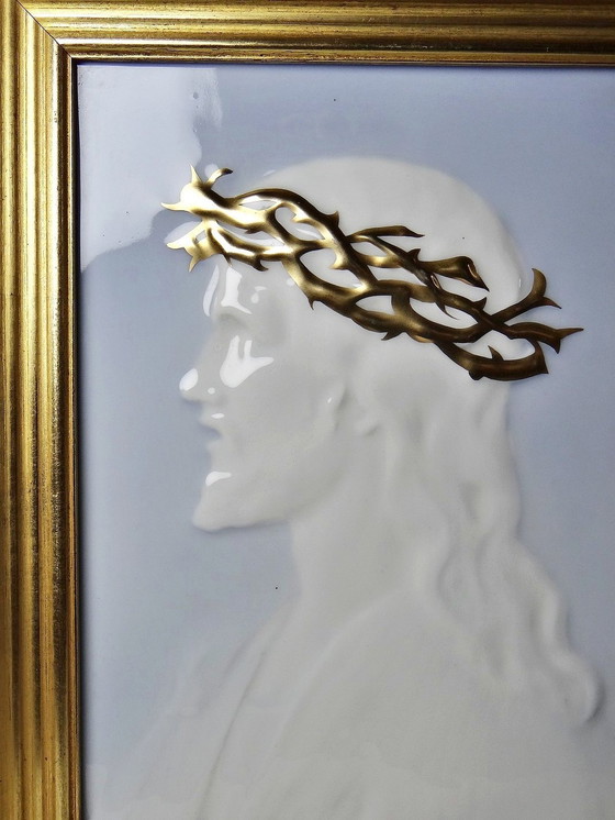 Image 1 of Grande Plaque Encadrée, Porcelaine De Limoges 1930-40, Christ