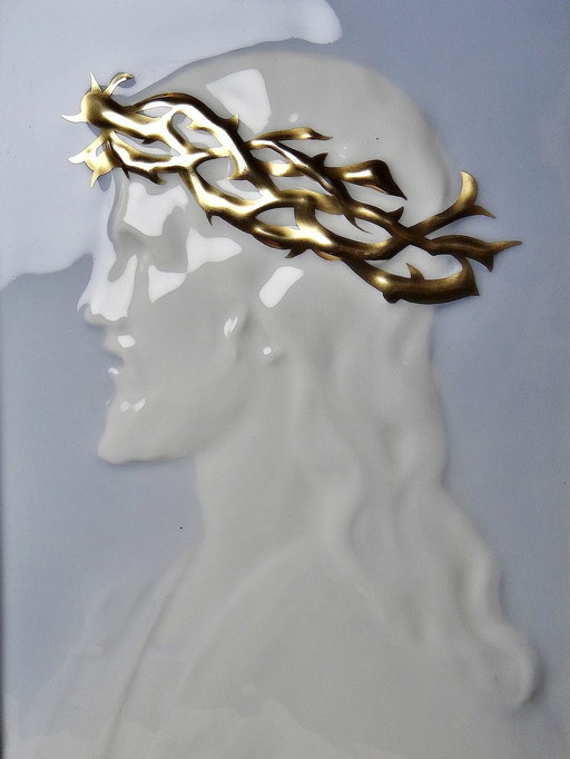 Grande Plaque Encadrée, Porcelaine De Limoges 1930-40, Christ