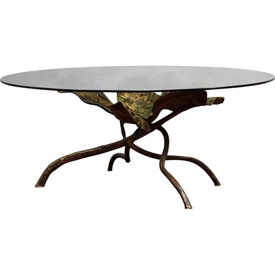 Image 1 of Table basse vintage en métal et verre en forme de feuille, Allemagne, 1970