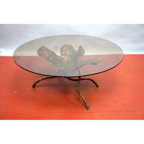 Image 1 of Table basse vintage en métal et verre en forme de feuille, Allemagne, 1970