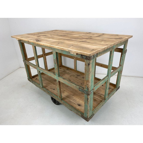 Image 1 of Chariot vintage en bois avec roues, Tchécoslovaquie