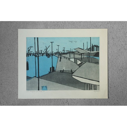 Gravure vintage "I am Hafen" par Otto Eglau, 1961
