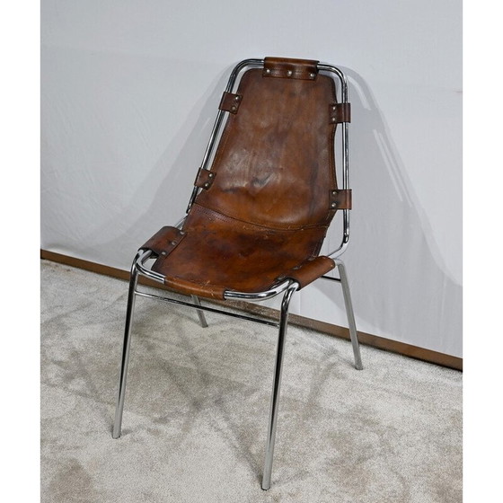 Image 1 of Chaise vintage en métal et cuir, sélectionnée par C. Perriand pour Les Arcs, 1960