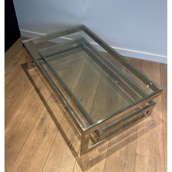 Image 1 of Table basse vintage chromée avec double dalle de verre, 1970