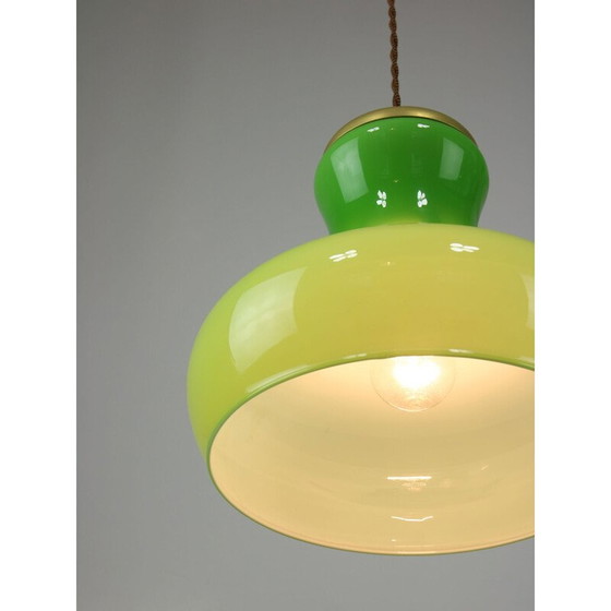 Image 1 of Lampe suspendue vintage en laiton et verre, Italie