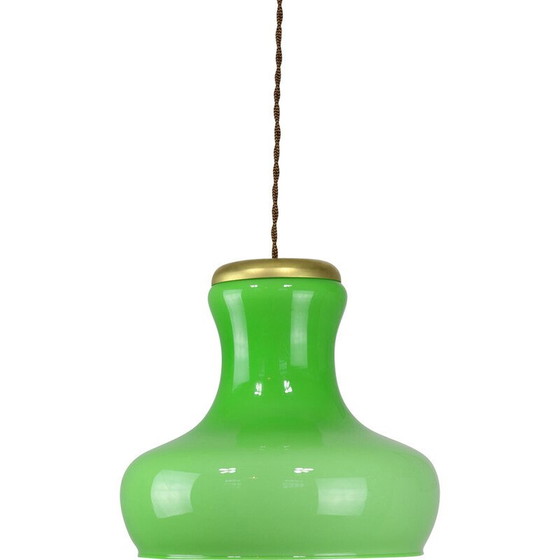 Image 1 of Lampe suspendue vintage en laiton et verre, Italie