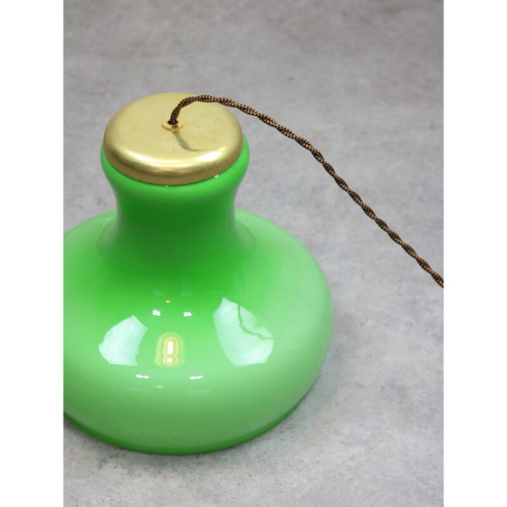 Image 1 of Lampe suspendue vintage en laiton et verre, Italie