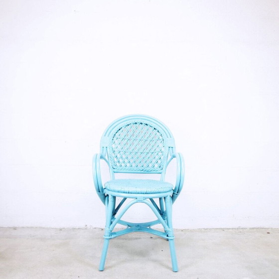 Image 1 of Fauteuil vintage en rotin tressé bleu, 1990