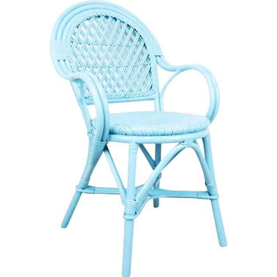 Image 1 of Fauteuil vintage en rotin tressé bleu, 1990