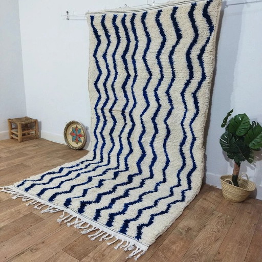 Tapis berbère marocain bleu en laine pure - Marokkanischer Berberteppich Blau Aus Reiner Wolle