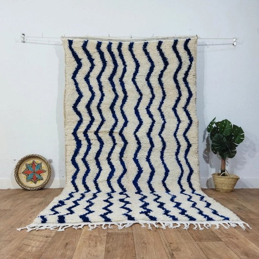 Tapis berbère marocain bleu en laine pure - Marokkanischer Berberteppich Blau Aus Reiner Wolle