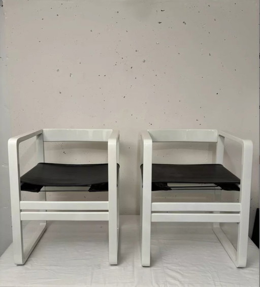 Paire De Chaises Italiennes, Cuir Et Bois, 1970