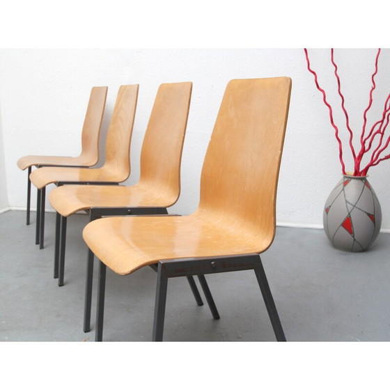 Image 1 of Ensemble de 4 chaises empilables en métal et contreplaqué - années 1960