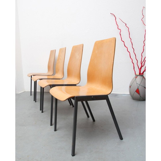 Image 1 of Ensemble de 4 chaises empilables en métal et contreplaqué - années 1960