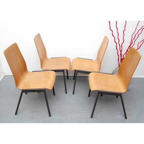 Image 1 of Ensemble de 4 chaises empilables en métal et contreplaqué - années 1960