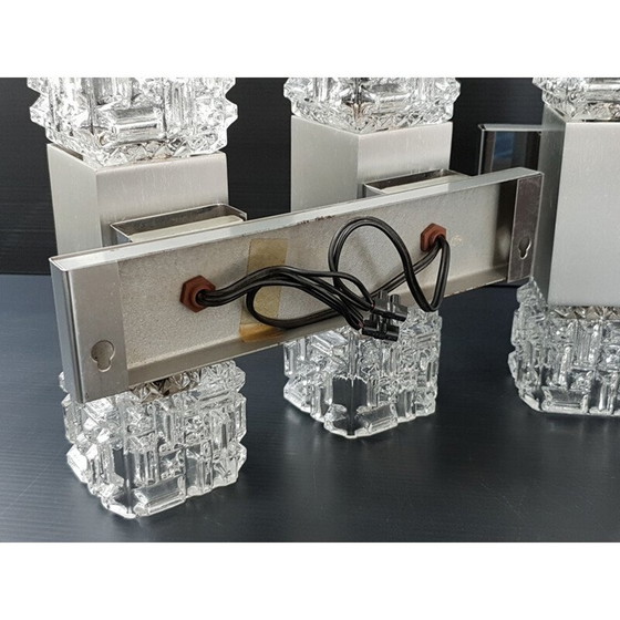 Image 1 of Paire d'appliques vintage en acier et verre, 1970