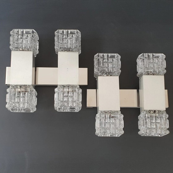 Image 1 of Paire d'appliques vintage en acier et verre, 1970