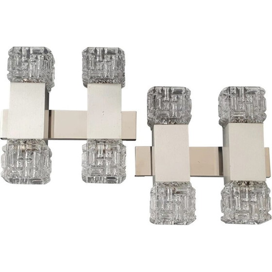 Image 1 of Paire d'appliques vintage en acier et verre, 1970