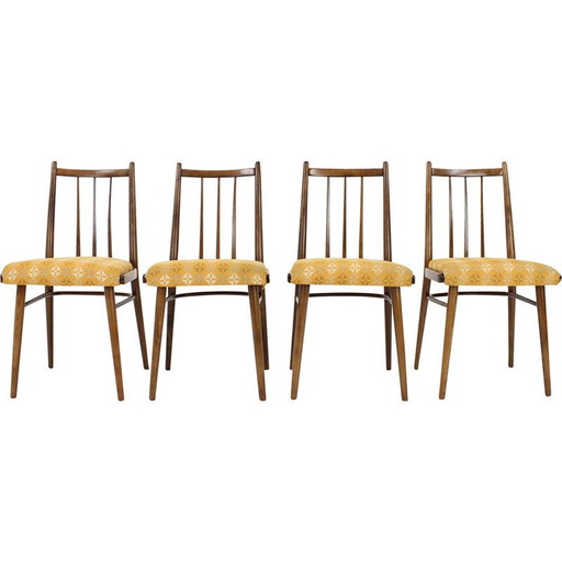 Ensemble de 4 chaises vintage en bois et tissu par Jitona, Tchécoslovaquie 1970