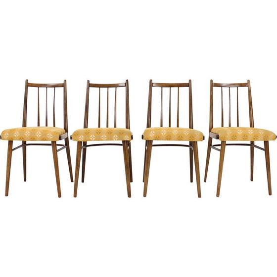 Image 1 of Ensemble de 4 chaises vintage en bois et tissu par Jitona, Tchécoslovaquie 1970
