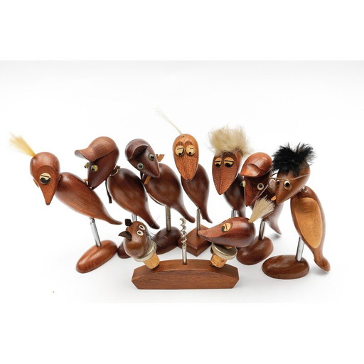 Ensemble de 8 tire-bouchons vintage en bois, 1960
