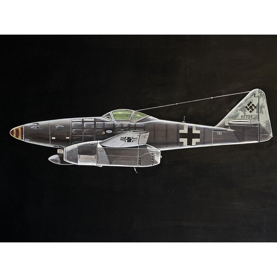 Image 1 of Peinture vintage "Messerschmitt me 262" par Jean Marcel Cuny, 1978s