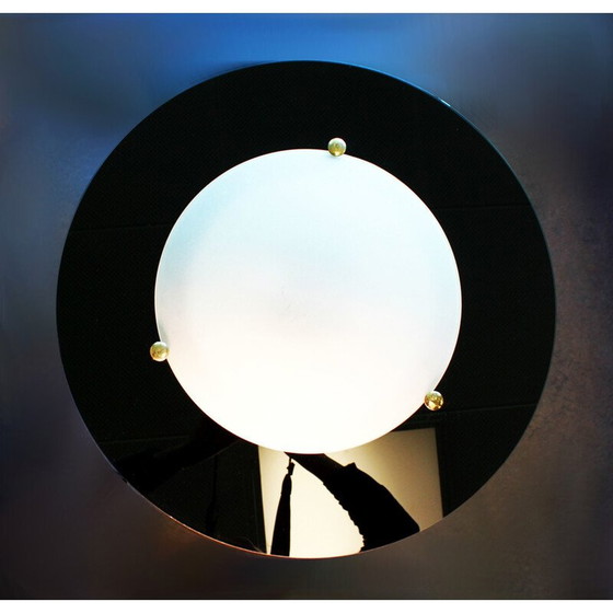 Image 1 of Lampe suspendue vintage en verre et laiton doré, 1970