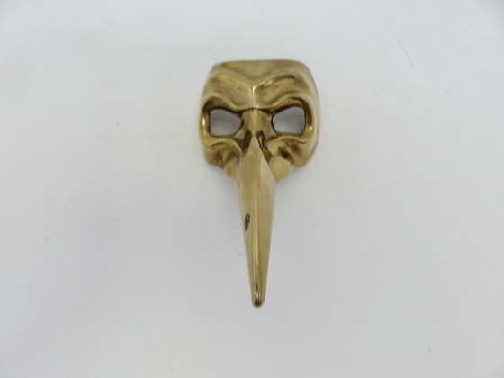 Image 1 of Masque Du Carnaval De Venise, Laiton Massif Doré, Docteur De La Peste, 1970